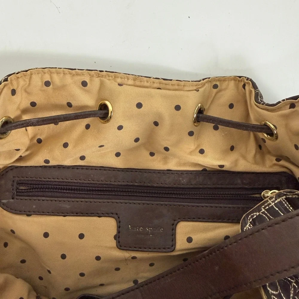 Kate Spade Womens Brown Quilted Nylon Shoulder Bag Hobo Drawstring Geometric